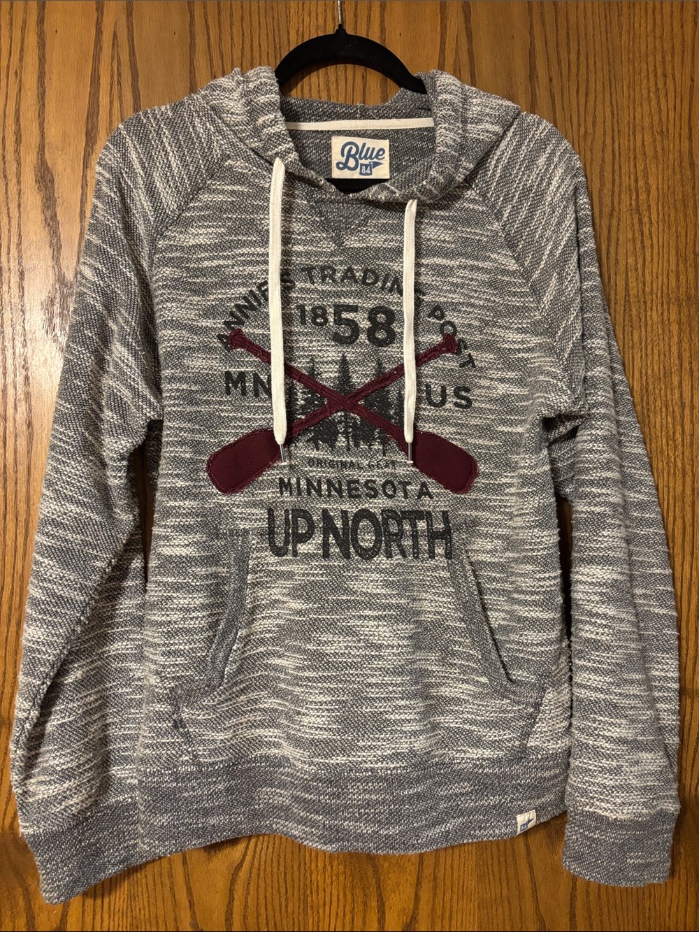 Blue 84 Men's Gray Marled Crewneck Hoodie with Burgundy Oar Graphic